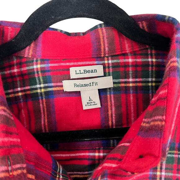 L.L.Bean Red Plaid Flannel Button Down Shirt Relaxed Fit Large Gorpcore Utility - Picture 3 of 4